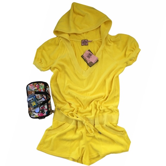 HTF: new Juicy Couture ♚ Terry Puff Sleeve Hoodie Romper ♚ Abby Bright Yellow XL - Picture 4 of 16